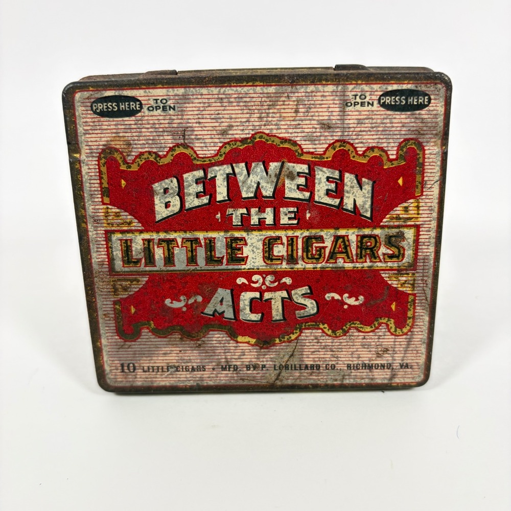 Antique Between The Acts Little Cigars Tin Tobacciana Decor Richmond VA Rustic